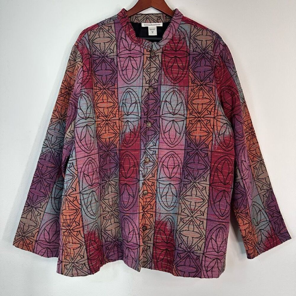 Serengeti Colorful Quilted Artsy Embroidered Jacket Womens 2X Boho Ornate Button